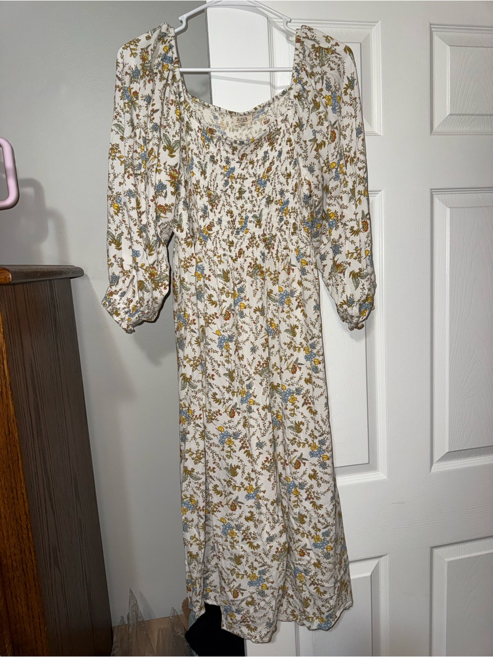 a.n.a Ivory Floral Puff-Sleeve Midi Dress